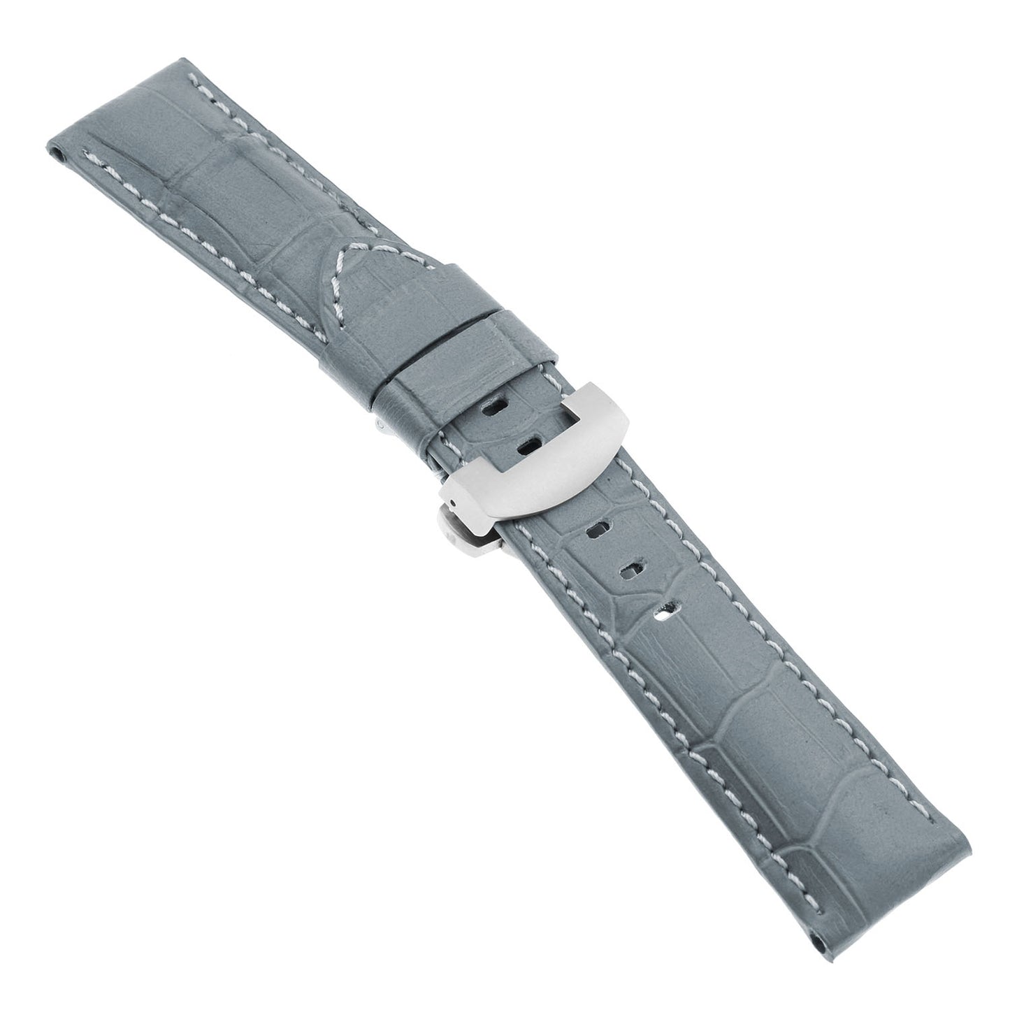 DASSARI Croc Leather Strap for Deployant Clasp Grey