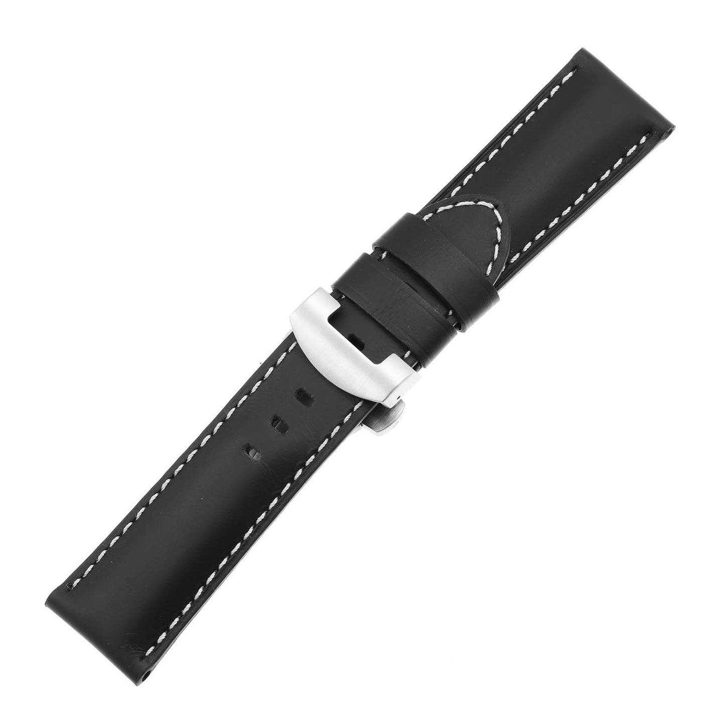 DASSARI Smooth Leather Strap w/ Silver Deployant Clasp for Apple Watch