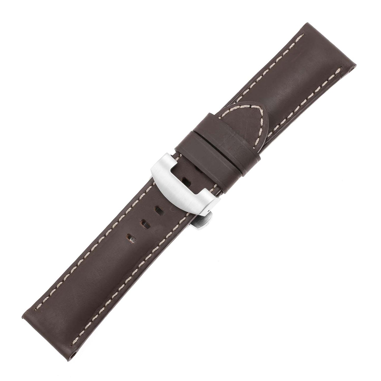 DASSARI Smooth Leather Strap w/ Silver Deployant Clasp for Apple Watch