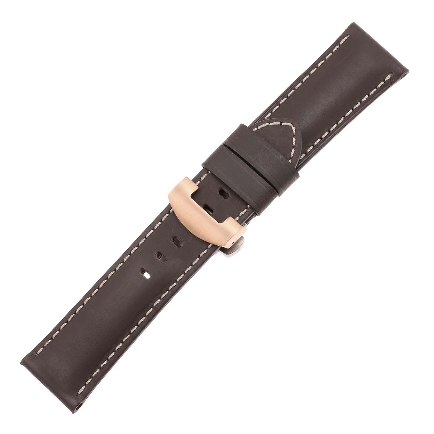 DASSARI Smooth Leather Strap w/ Rose Gold Deployant Clasp for Apple Watch