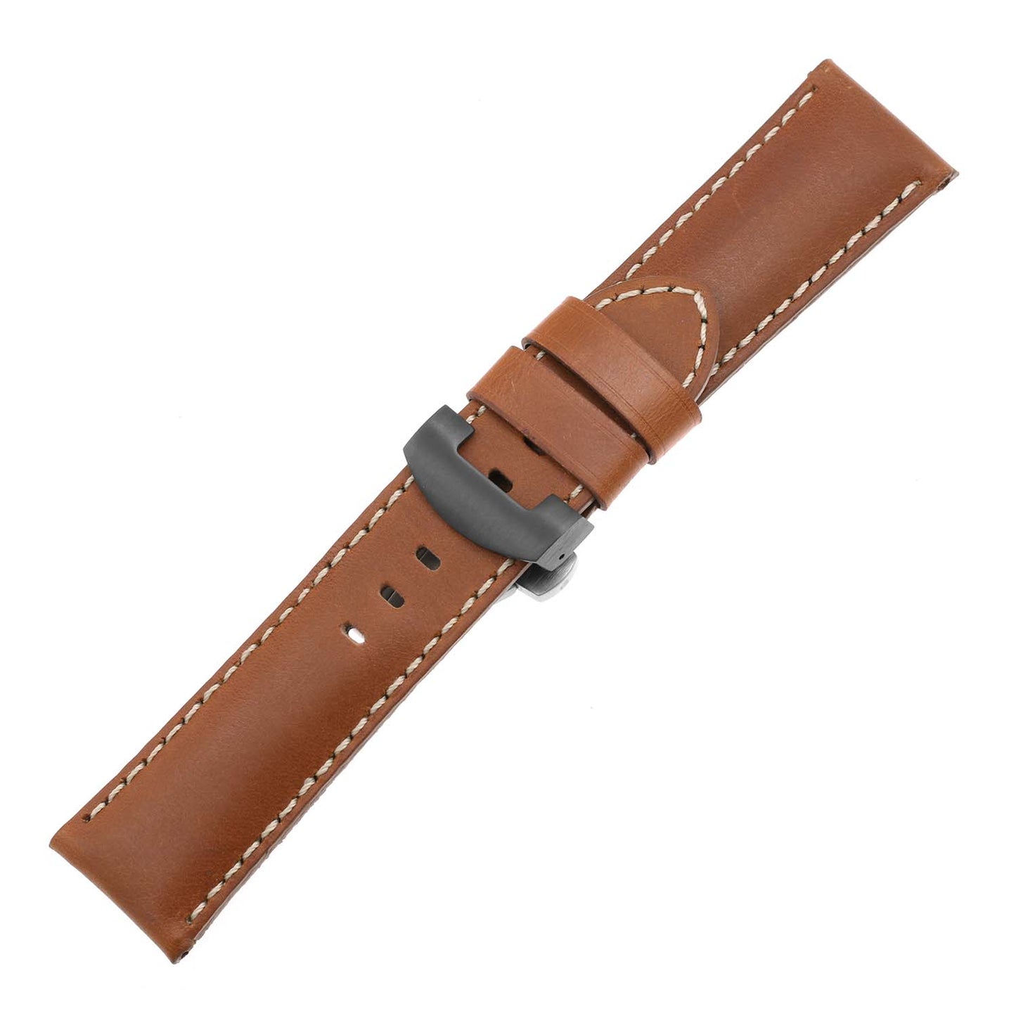 DASSARI Smooth Leather Strap w/ Black Deployant Clasp for Apple Watch