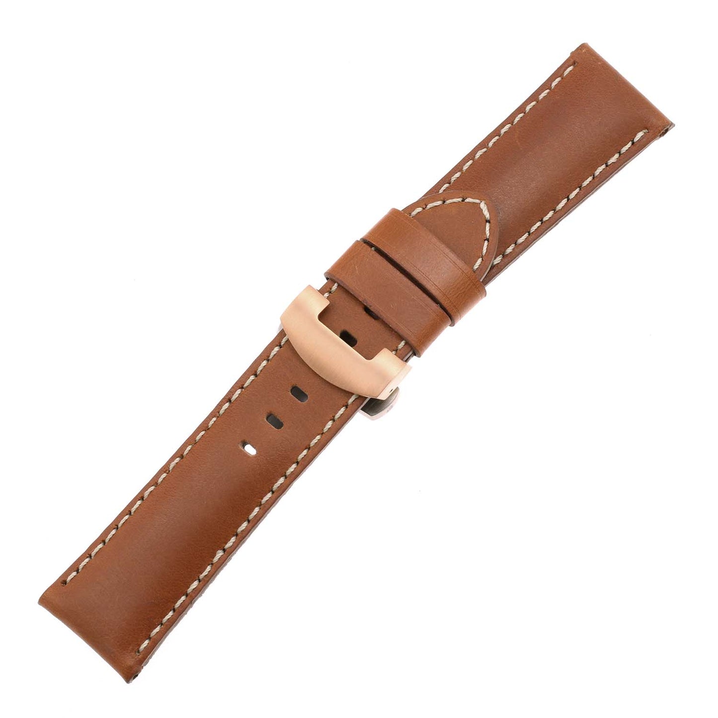 DASSARI Smooth Leather Strap w/ Rose Gold Deployant Clasp for Apple Watch