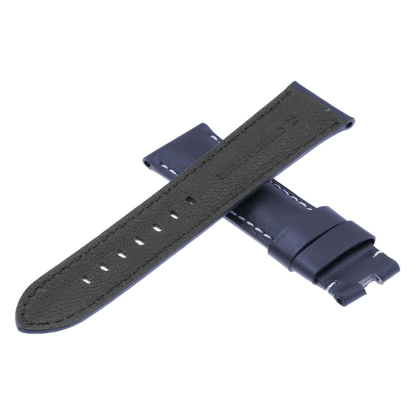 DASSARI Smooth Leather Strap for Deployant Clasp Navy Blue