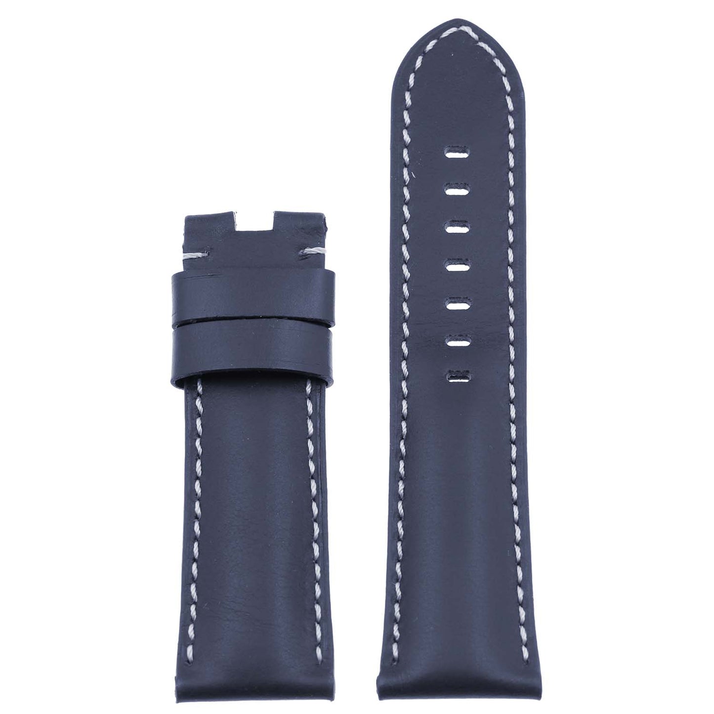 DASSARI Smooth Leather Strap for Deployant Clasp Navy Blue