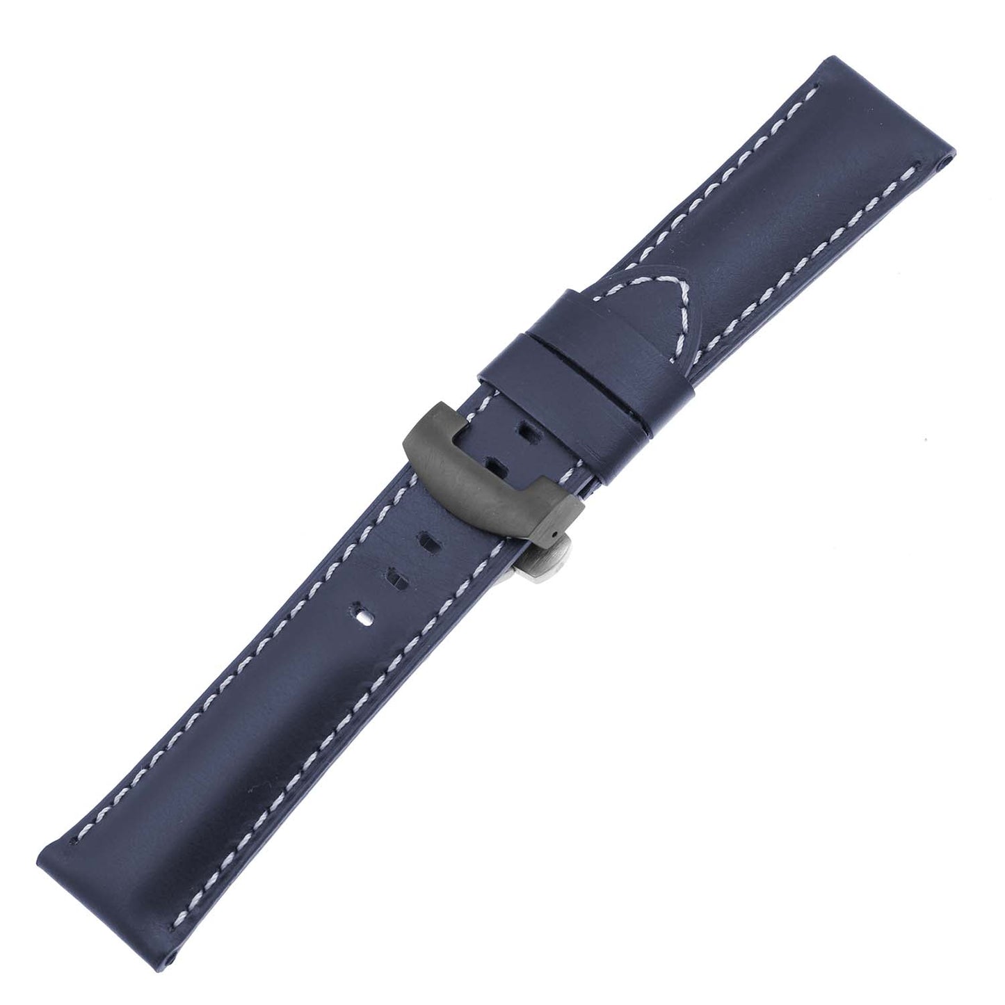 DASSARI Smooth Leather Strap for Deployant Clasp Navy Blue