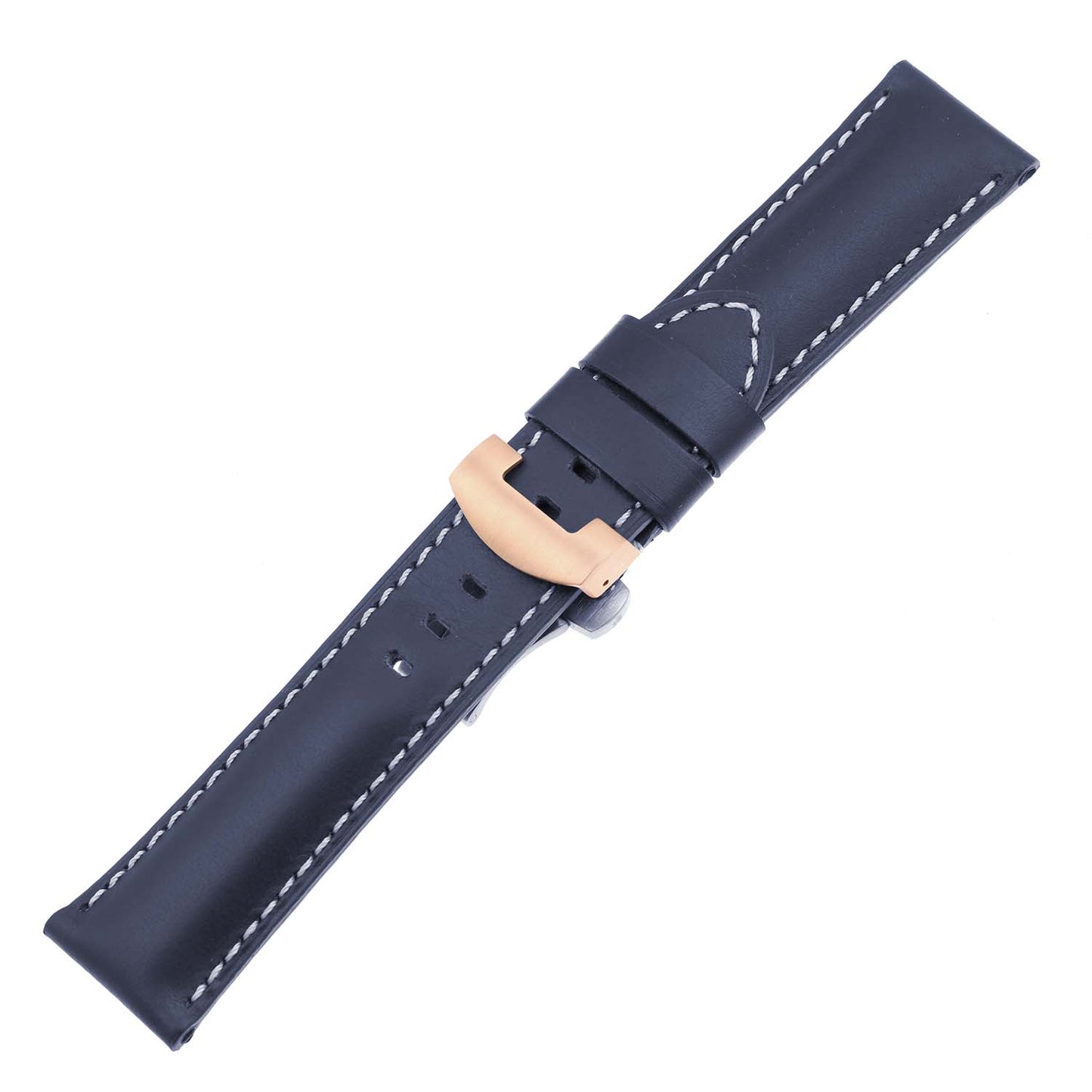 DASSARI Smooth Leather Strap for Deployant Clasp Navy Blue