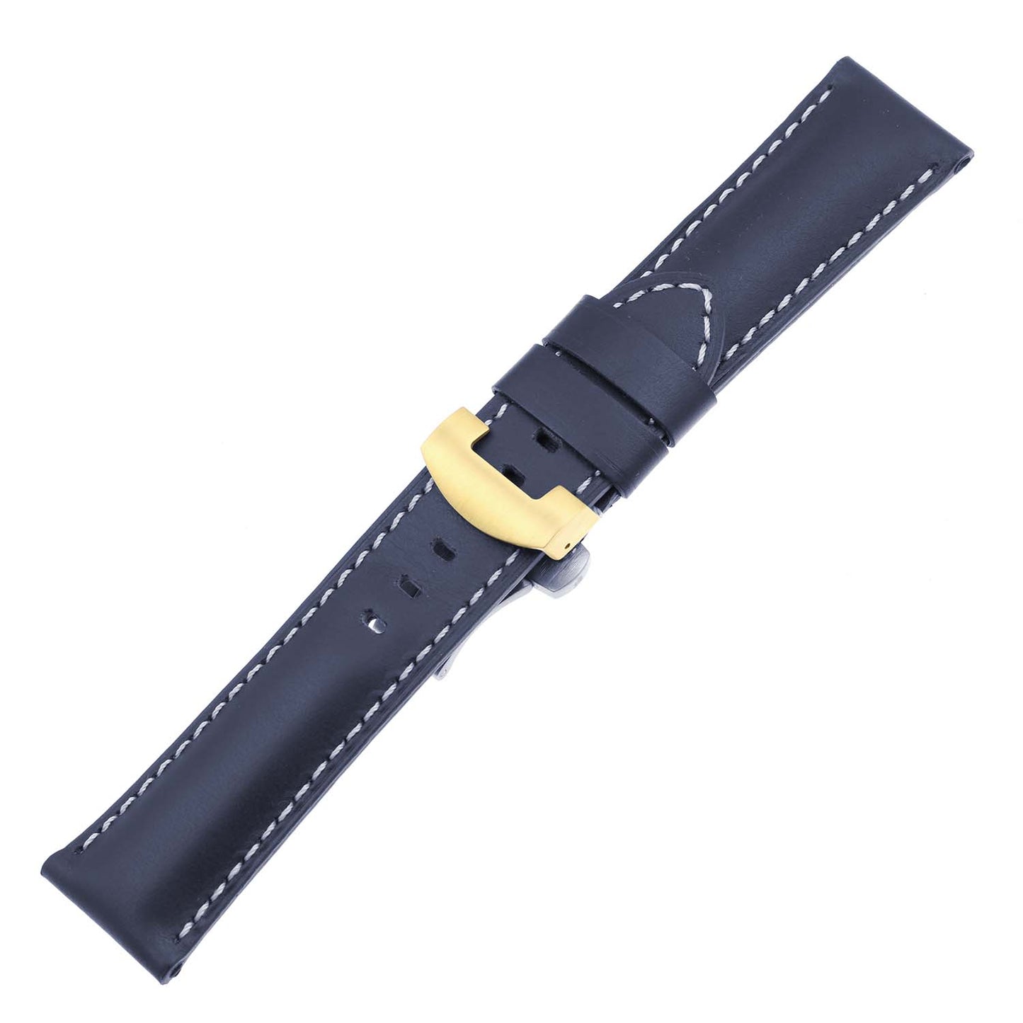 DASSARI Smooth Leather Strap for Deployant Clasp Navy Blue