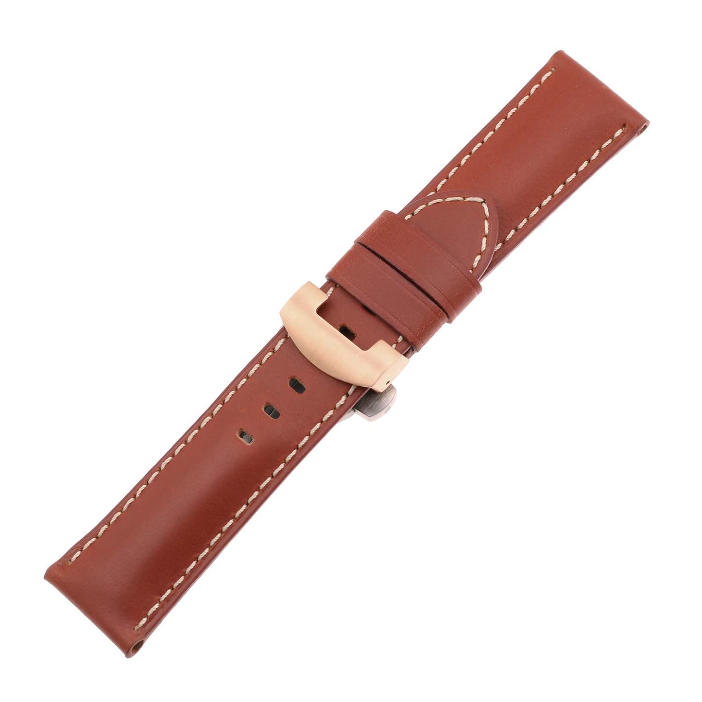 DASSARI Smooth Leather Strap w/ Rose Gold Deployant Clasp for Apple Watch