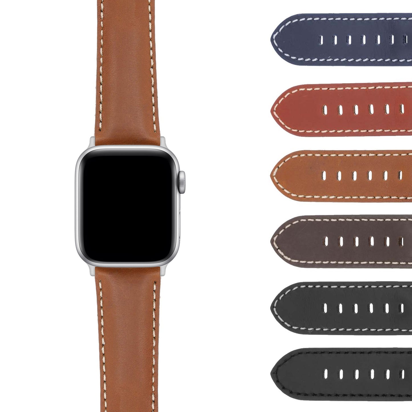 DASSARI Smooth Leather Strap w/ Rose Gold Deployant Clasp for Apple Watch