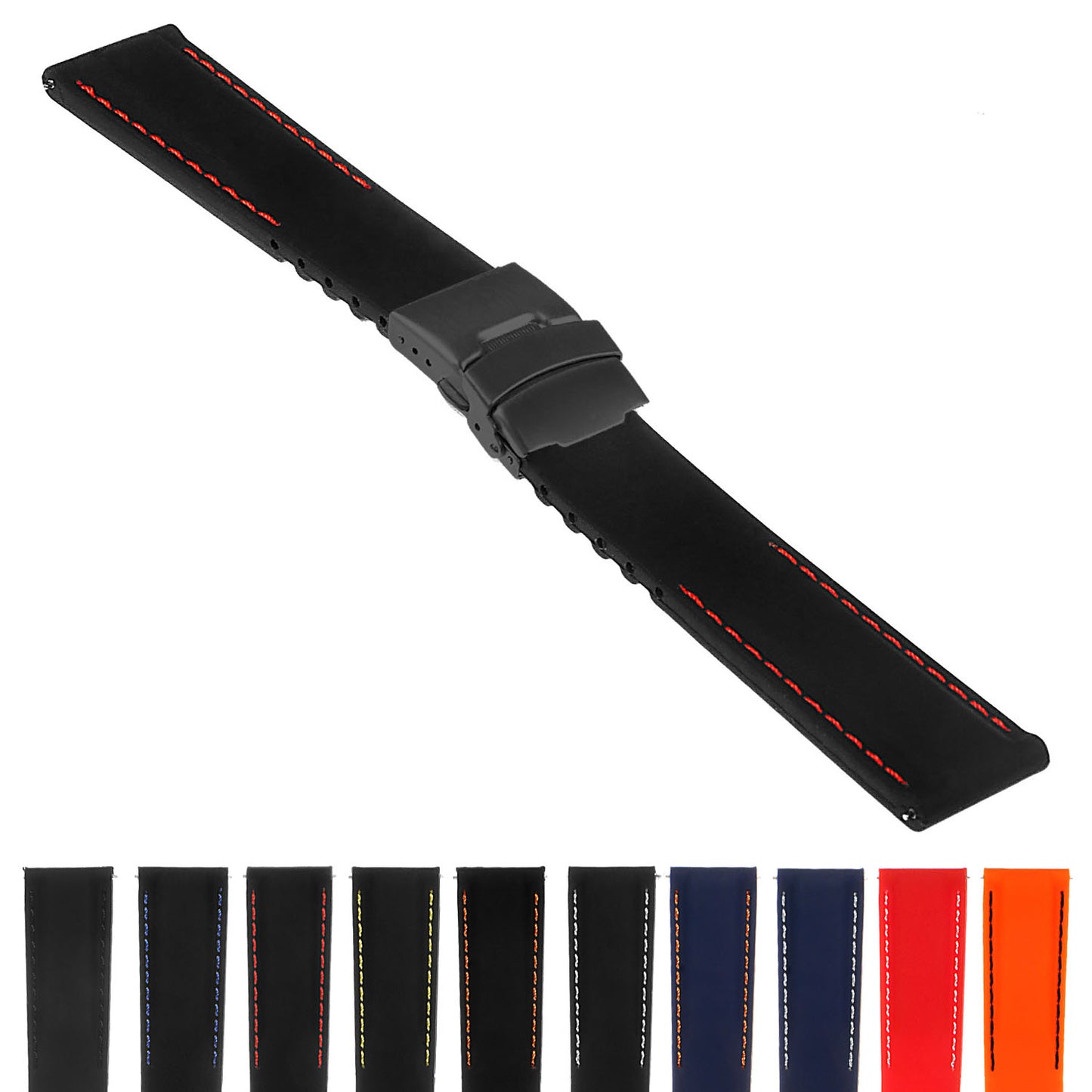 Rubber Strap with Stitching & Matte Black Clasp