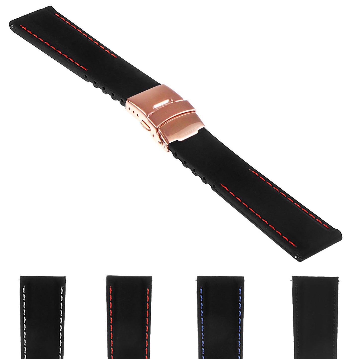 Rubber Strap with Stitching & Rose Gold Buckle for Apple Watch
