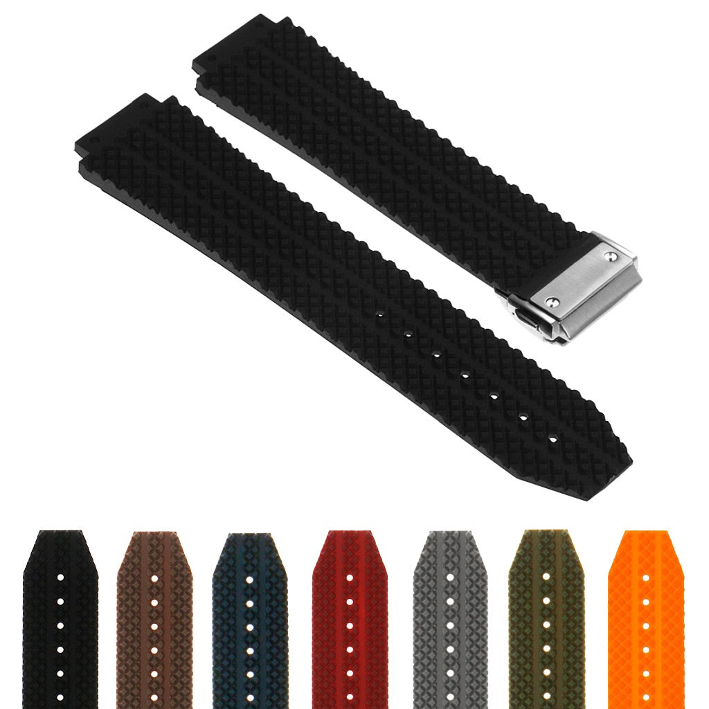 Rubber Watch Strap for Hublot Big Bang with Brushed Steel Clasp