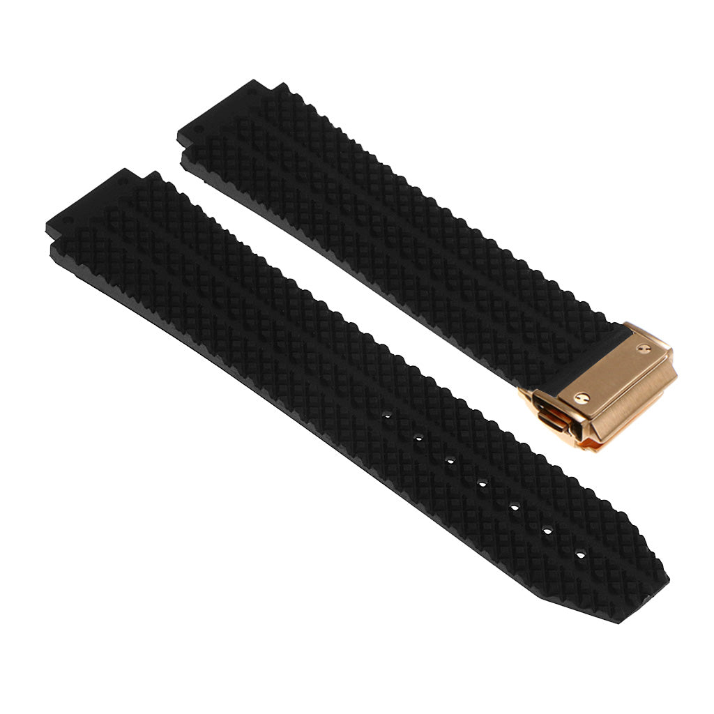 Rubber Watch Strap for Hublot Big Bang with Yellow Gold Clasp