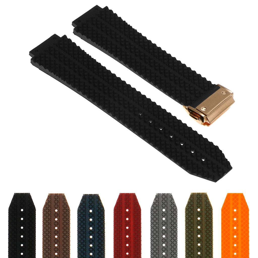 Rubber Watch Strap for Hublot Big Bang with Rose Gold Clasp
