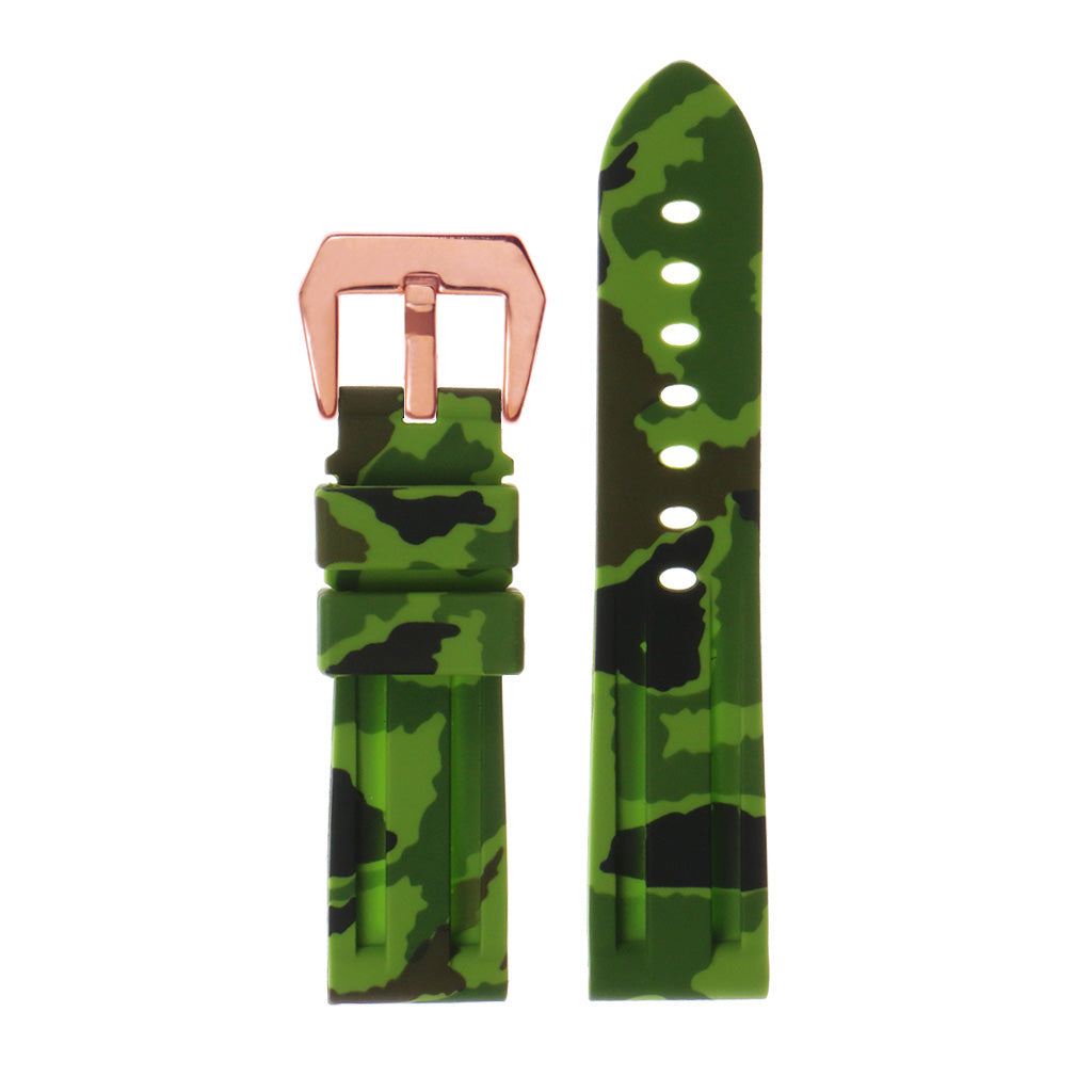 Heavy Duty Camo Rubber Watch Band with Rose Gold Pre-V Buckle