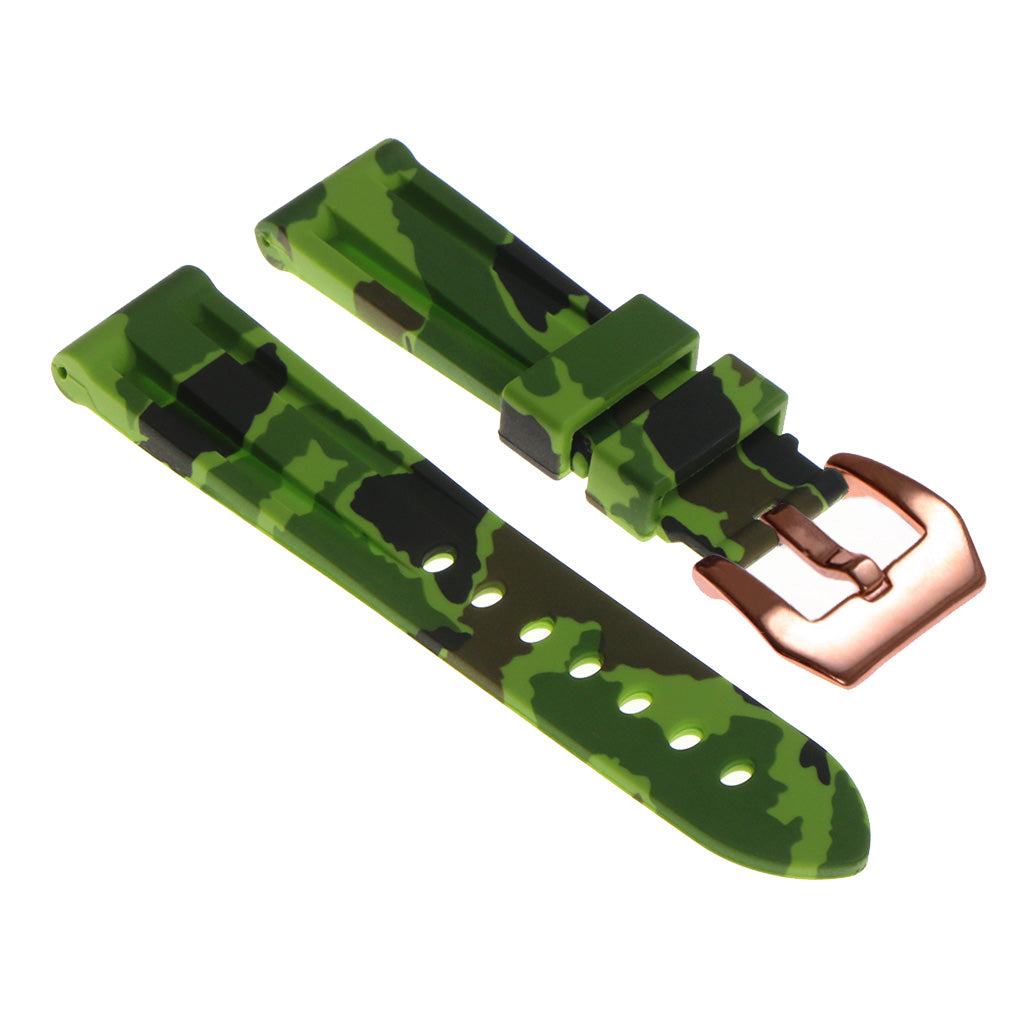 Heavy Duty Camo Rubber Watch Band with Rose Gold Pre-V Buckle