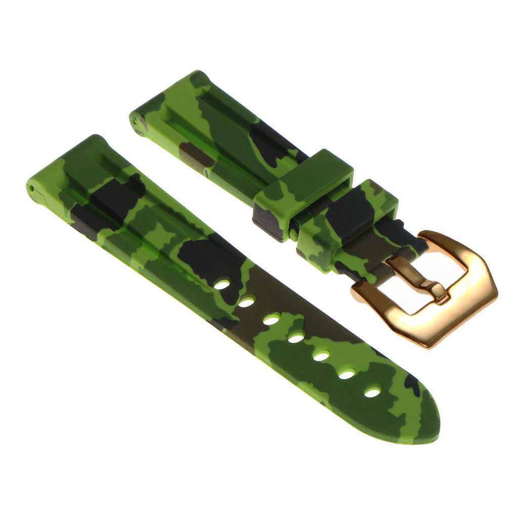 Heavy Duty Camo Rubber Watch Band with Yellow Gold Pre-V Buckle