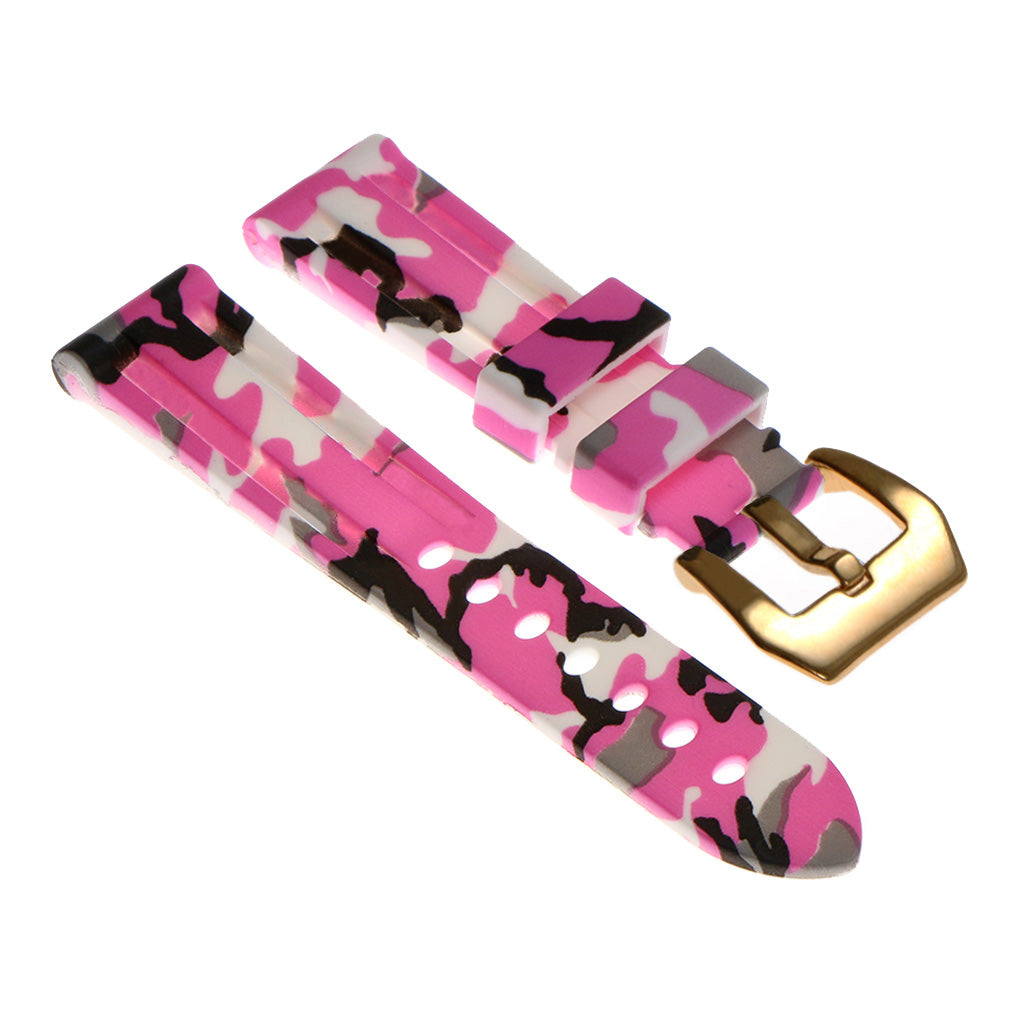 Heavy Duty Camo Rubber Watch Band with Yellow Gold Pre-V Buckle
