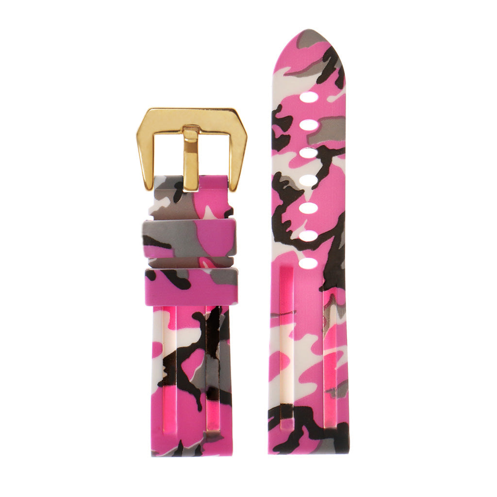 Heavy Duty Camo Rubber Watch Band with Yellow Gold Pre-V Buckle