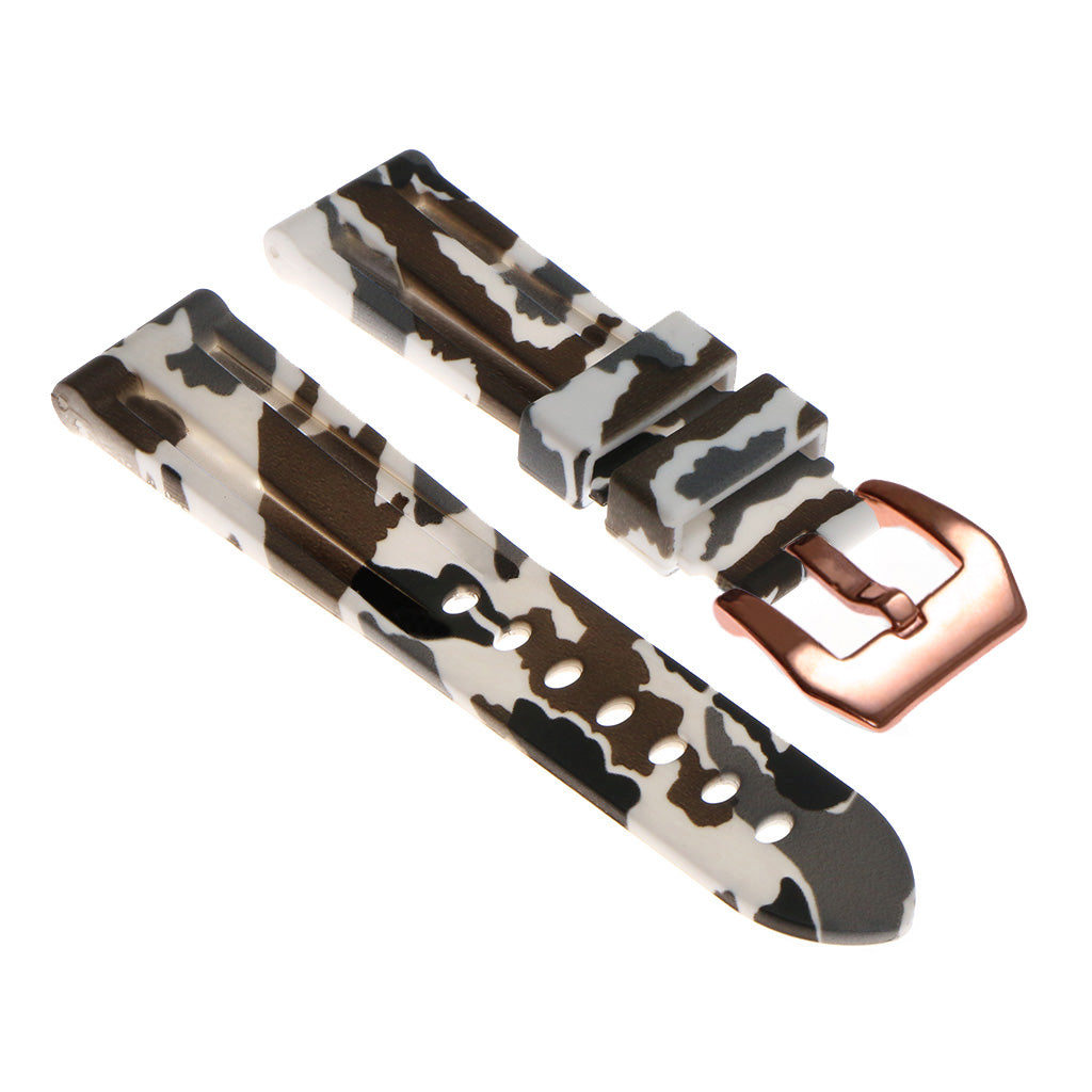Heavy Duty Camo Rubber Watch Band with Rose Gold Pre-V Buckle