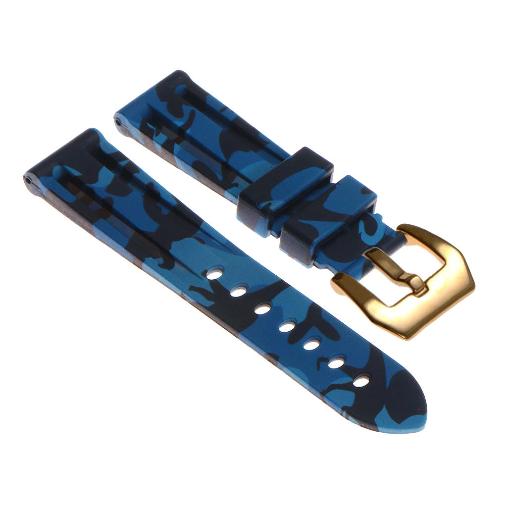 Heavy Duty Camo Rubber Watch Band with Yellow Gold Pre-V Buckle