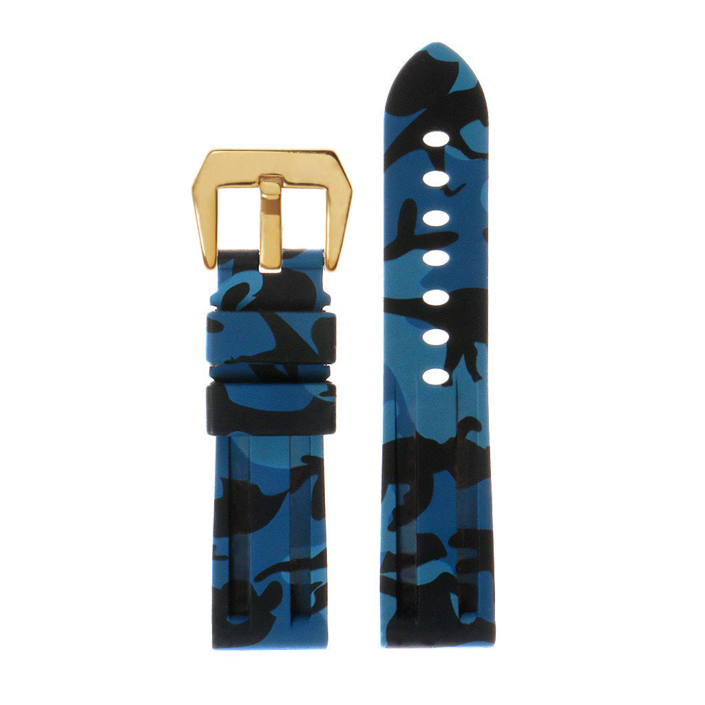 Heavy Duty Camo Rubber Watch Band with Yellow Gold Pre-V Buckle