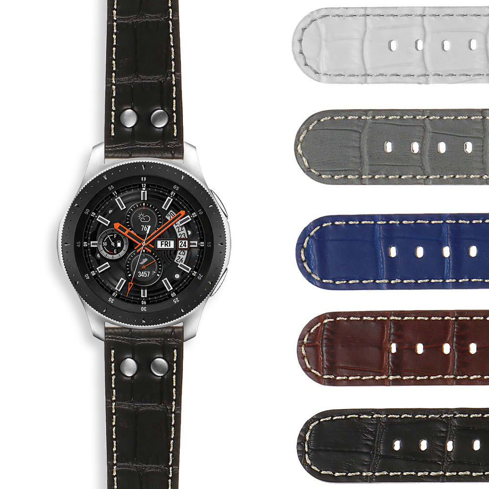 DASSARI Croc Embossed Leather Pilot Strap with Black Rivets for Garmin Vivoactive 4S & Vivomove 3S