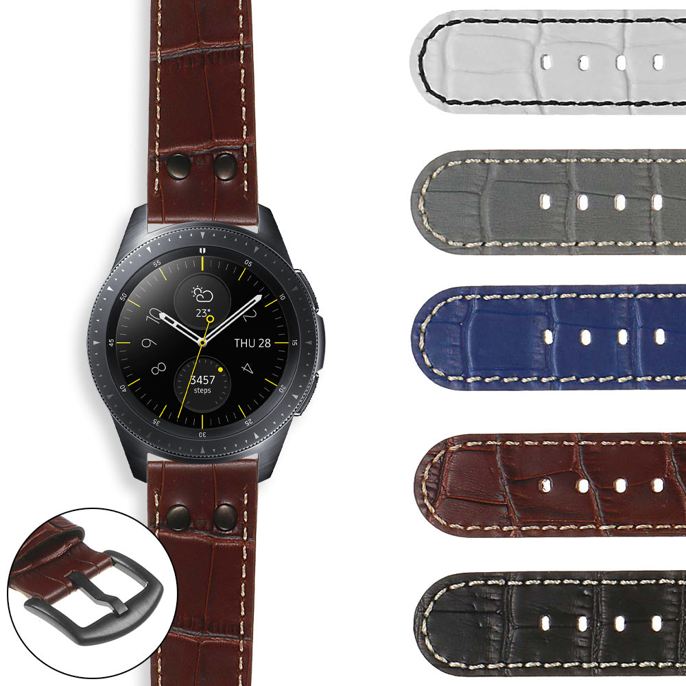 DASSARI Croc Embossed Leather Pilot Strap with Black Rivets for Garmin Vivoactive 4S & Vivomove 3S