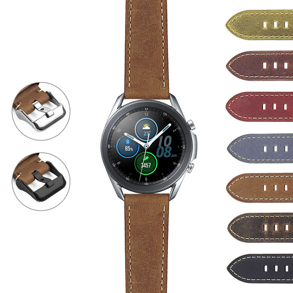 DASSARI Vintage Italian Leather Strap for Samsung Galaxy Watch (46mm Silver)
