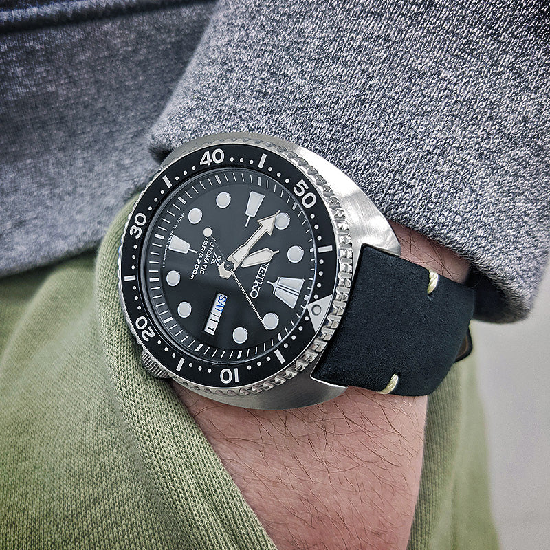 DASSARI Vintage Leather Strap w/ Minimal Stitching for Seiko Turtle
