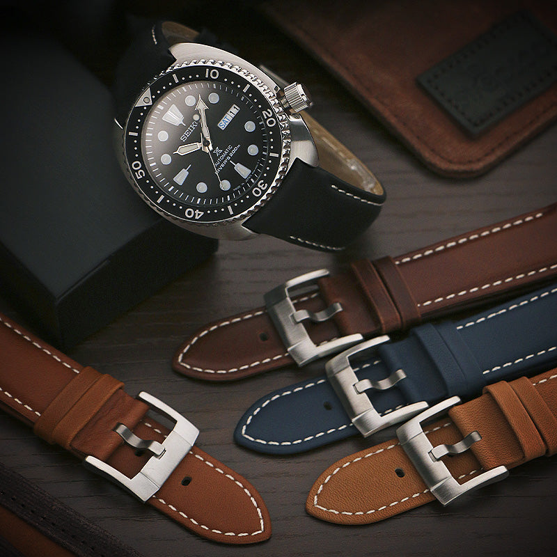 DASSARI Fitted Classic Leather Band for Seiko Turtle