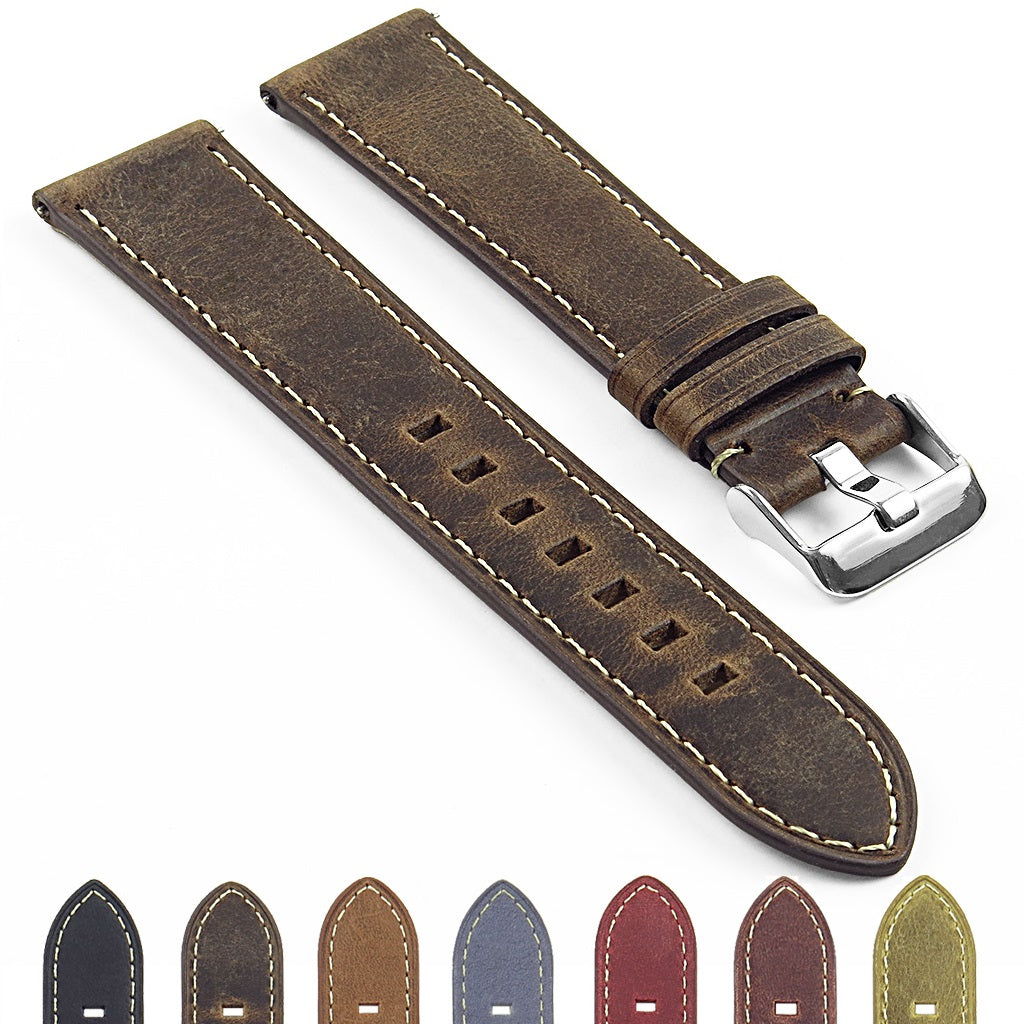 DASSARI Vintage Italian Leather Strap for Samsung Galaxy Watch (46mm Silver)