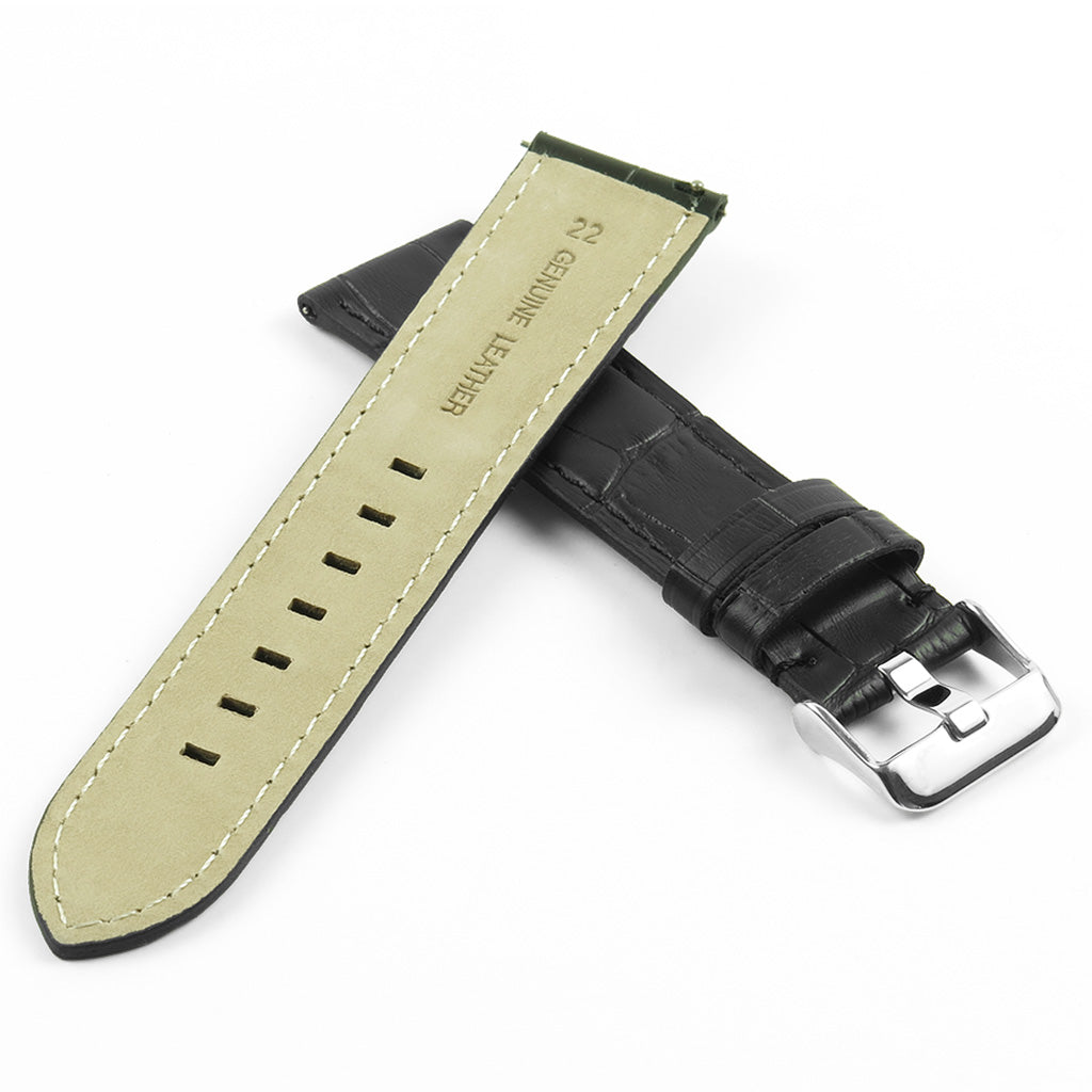 DASSARI Croc Leather Strap w/ Silver Deployant Clasp for Apple Watch