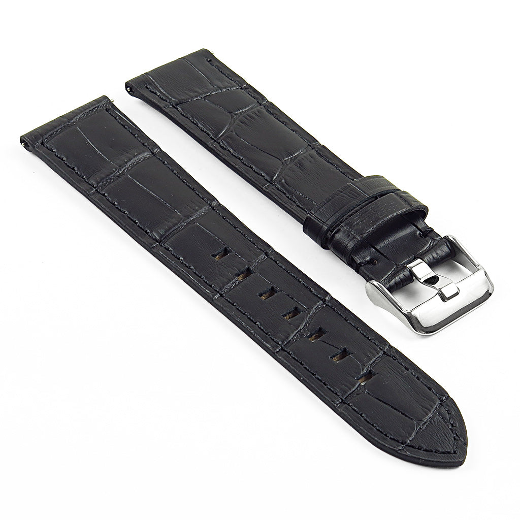 DASSARI Croc Leather Strap w/ Silver Deployant Clasp for Apple Watch