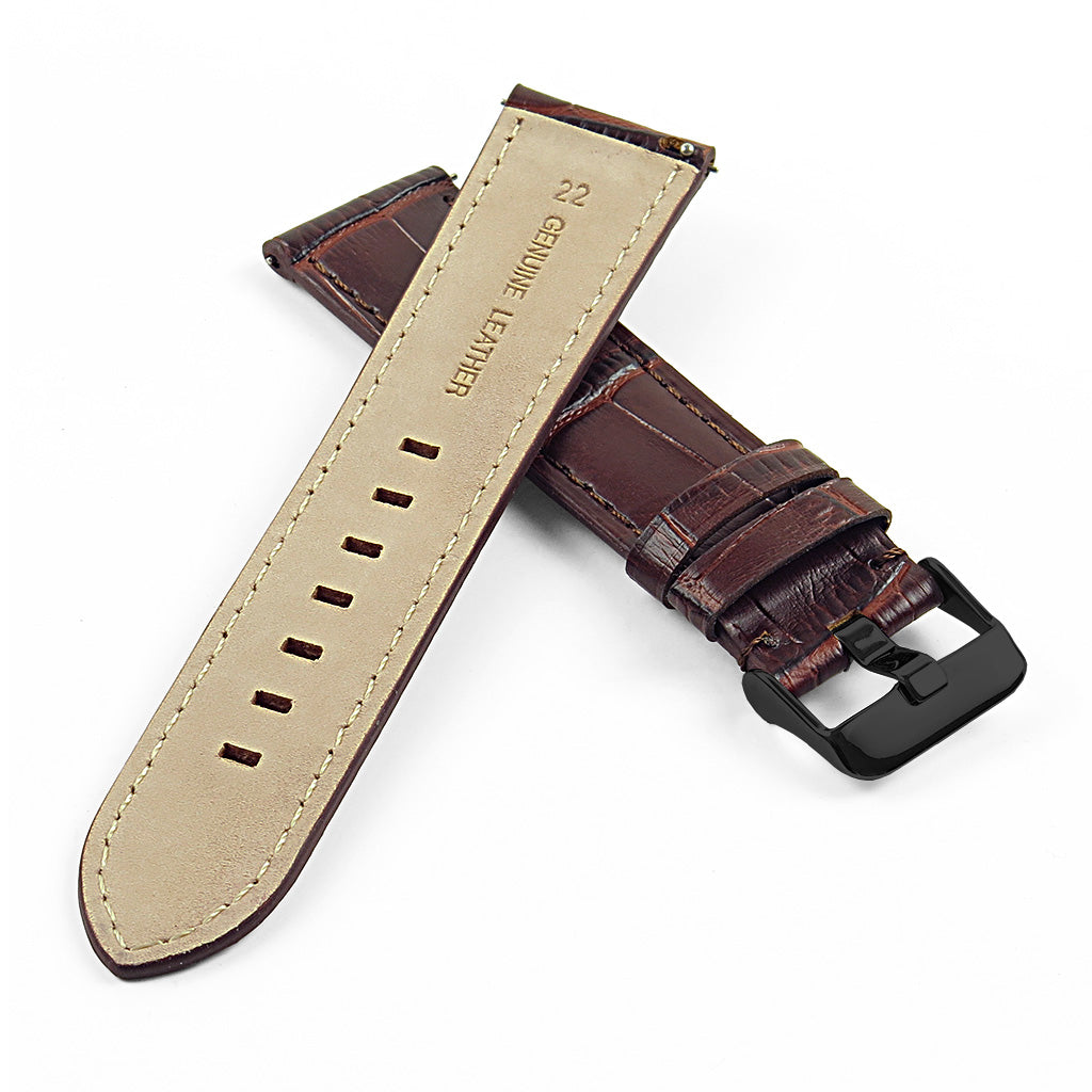 DASSARI Croc Embossed Italian Leather Strap with Black Buckle for Garmin Vivoactive 4