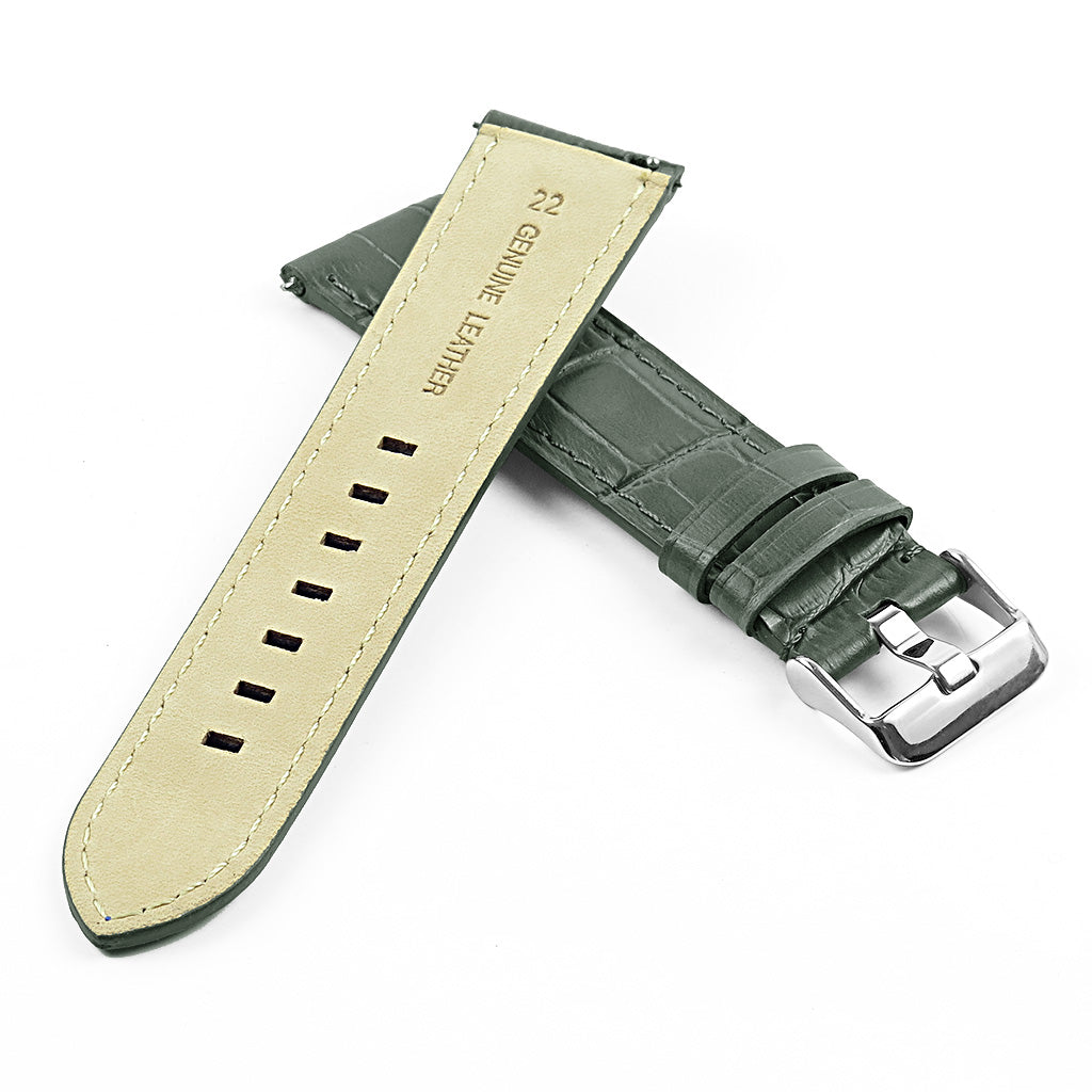 DASSARI Croc Leather Strap w/ Silver Deployant Clasp for Apple Watch