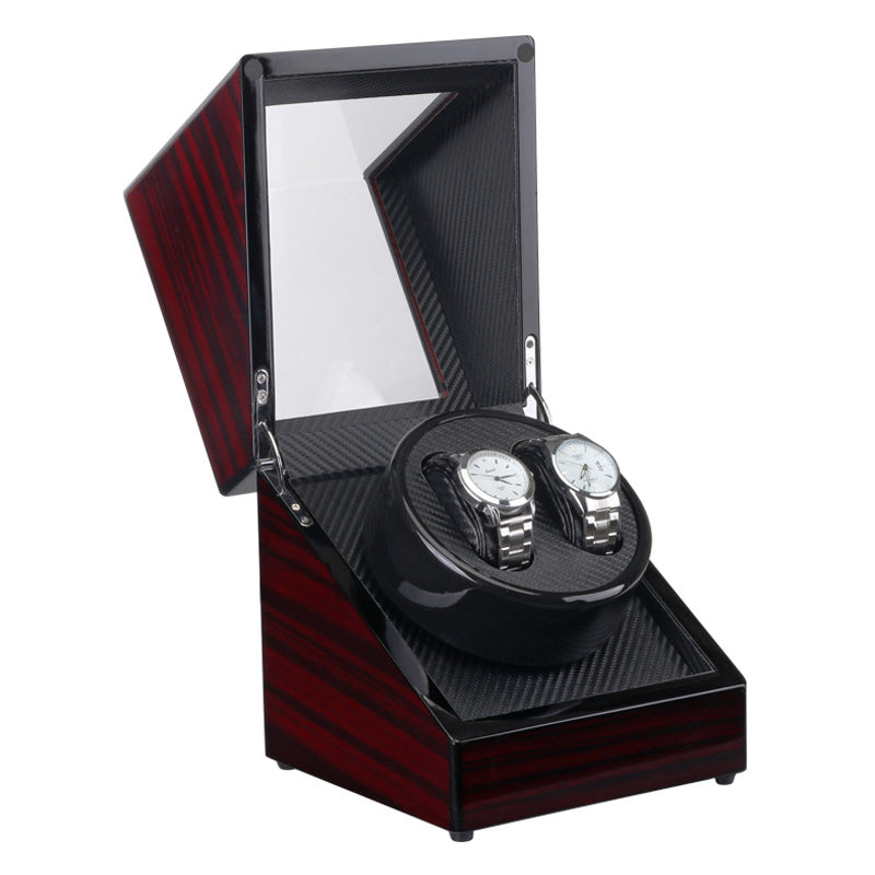 Mahogany & Carbon Fiber Watch Winder for 2 Watches