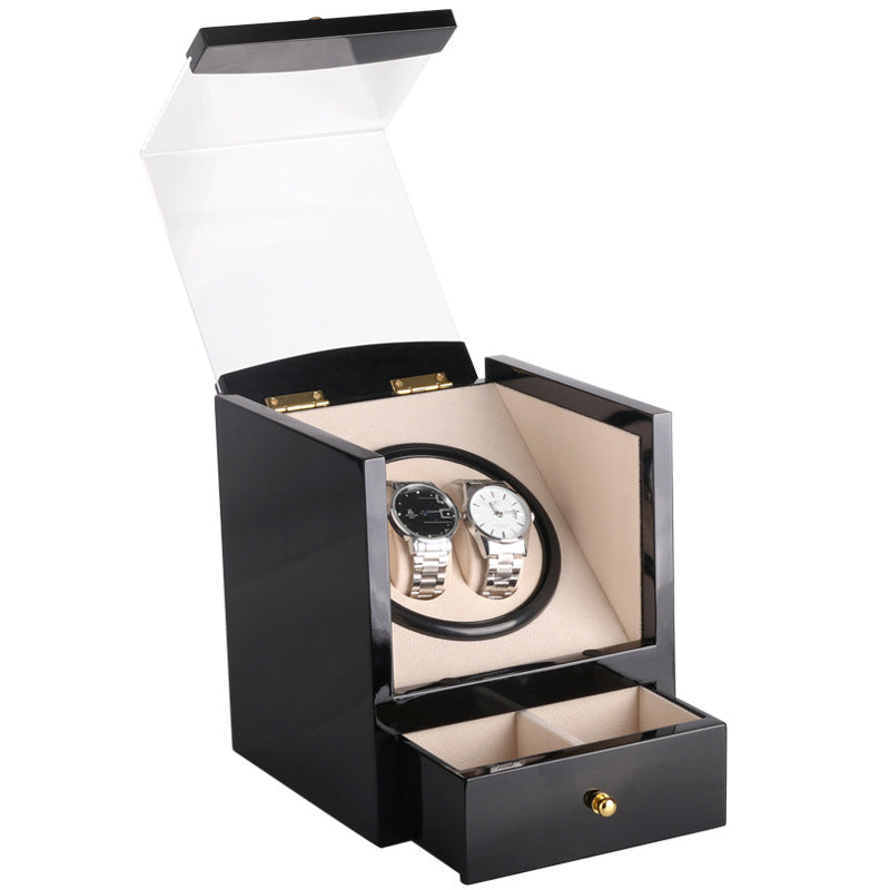 Piano Black Watch Winder with Drawer for 2 Watches