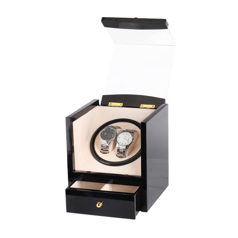 Piano Black Watch Winder with Drawer for 2 Watches