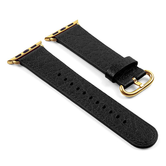 DASSARI Textured Finish Leather Strap w/ Yellow Gold Buckle For Apple