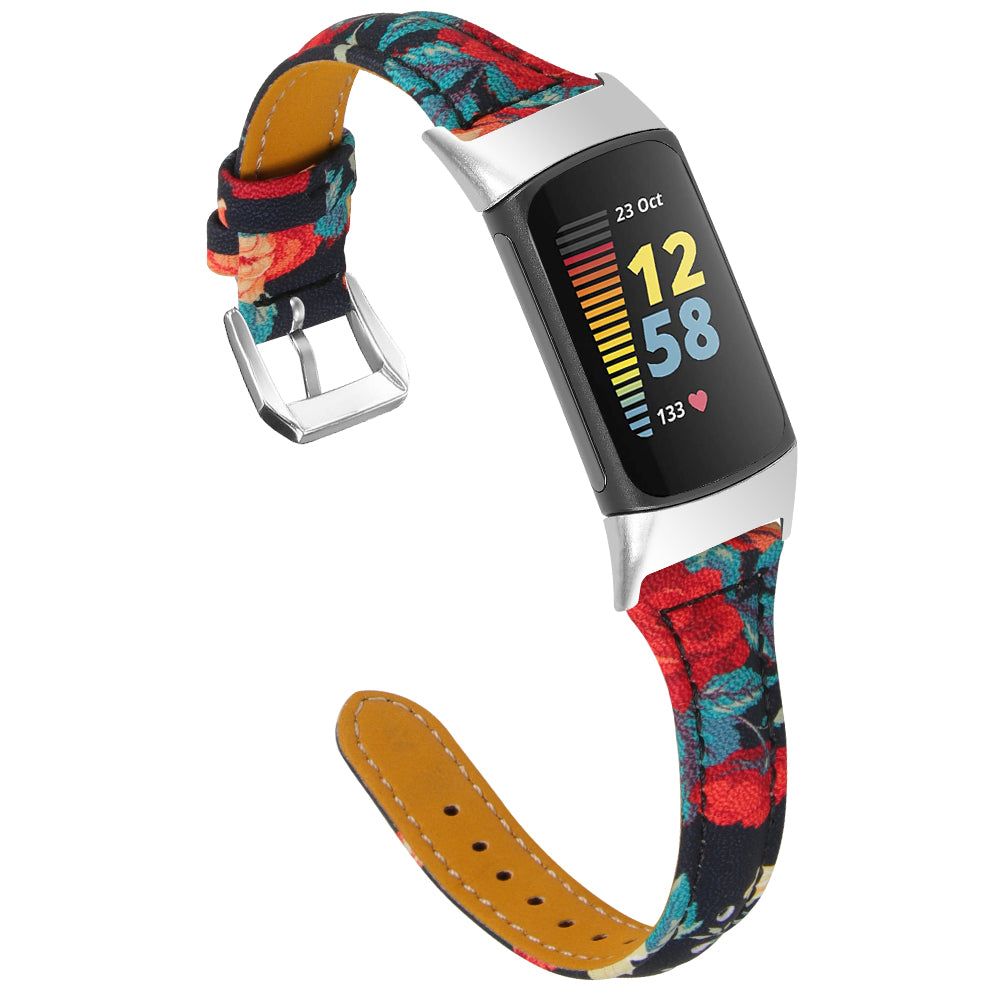 Floral Leather Strap For Fitbit Charge 6