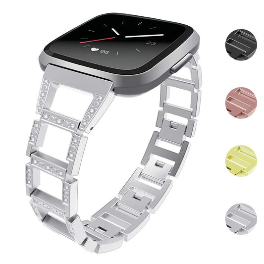 Square Link Alloy Bracelet w/ Rhinestones for Fitbit Versa & Versa 2