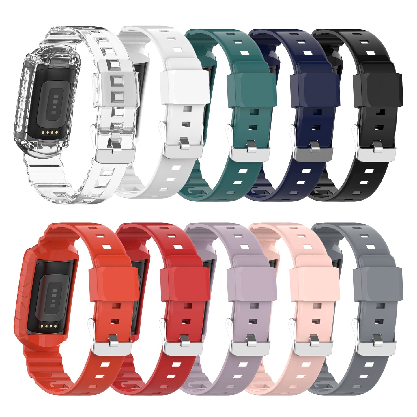 Rugged Rubber Case Strap For Fitbit Charge 6