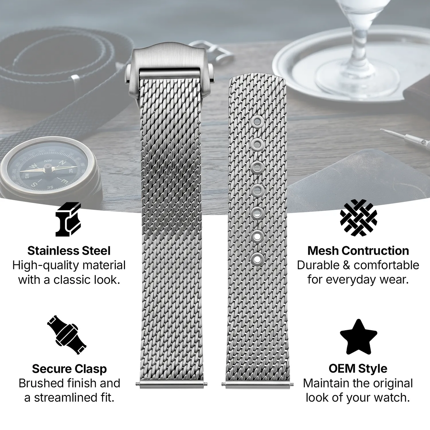 Mesh Bracelet with Deployant Clasp For Omega Seamaster