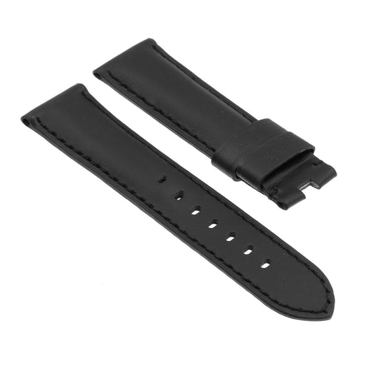 DASSARI Smooth Leather Strap for Deployant Clasp Black (Black Stitching)