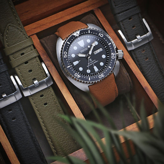 DASSARI Fitted Textured Leather Strap For Seiko Turtle