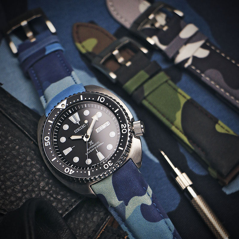 DASSARI Fitted Camo Leather Strap For Seiko Turtle