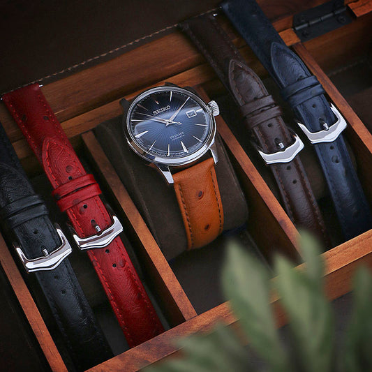 Ostrich-Embossed Leather Strap With Quick Release