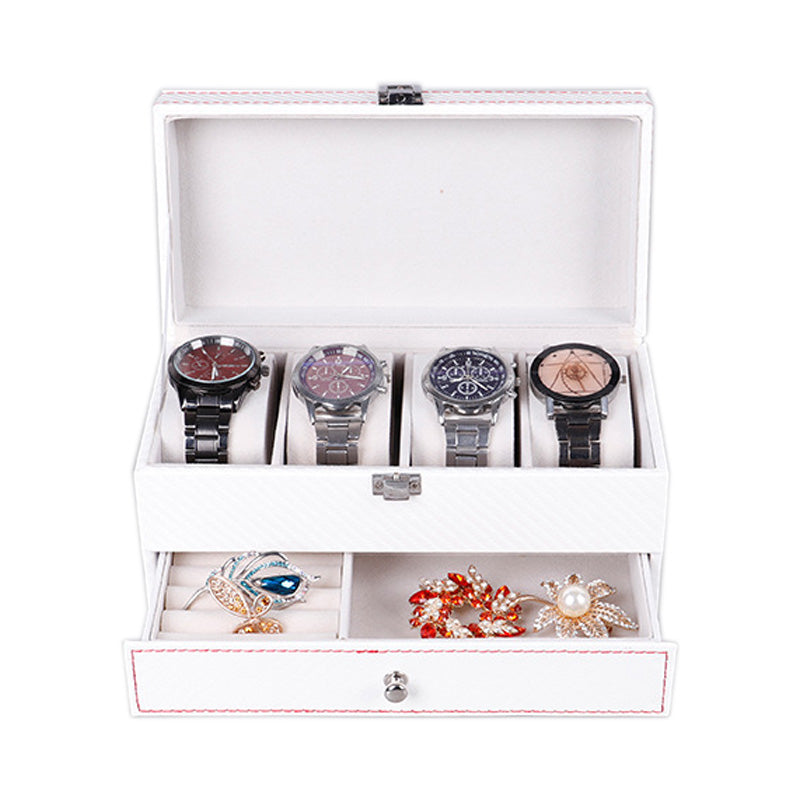 White Carbon Fiber Watch & Jewelry Box for 4 Watches