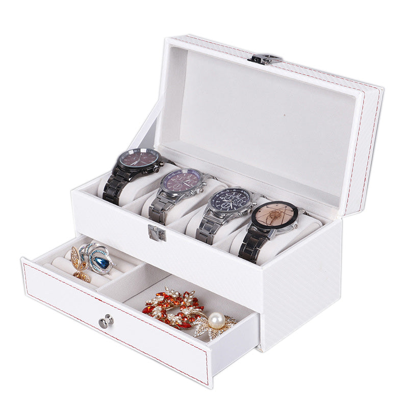 White Carbon Fiber Watch & Jewelry Box for 4 Watches